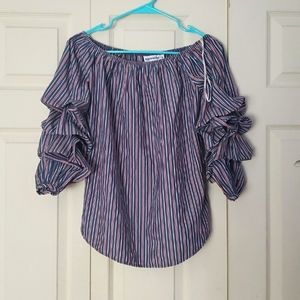 Puffy Red and Blue Striped Blouse